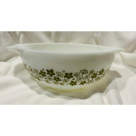 Pyrex #443 Mixing Bowl - Spring Blossom Crazy Daisy 2.5 Quart White & Green Vtg - Picture 3 of 7